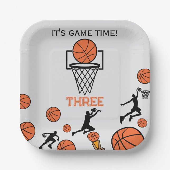 Plato De Papel Basketball Birthday Party Invitation (Anverso)