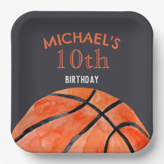 Plato De Papel Basketball Sports Boy 10th Birthday Party