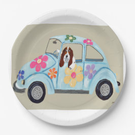 Plato De Papel  Basset Hound in Hippy car