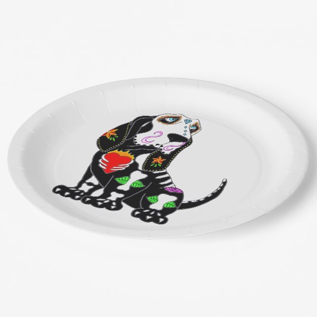 Plato De Papel Basset Hound Sugar Skull (Angular)