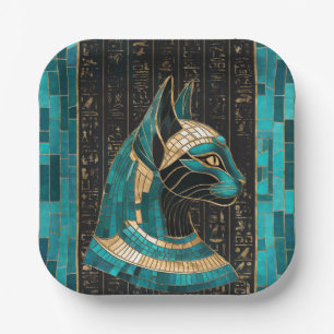 Plato De Papel Bastet de diosa gata egipcia -arte mosaico