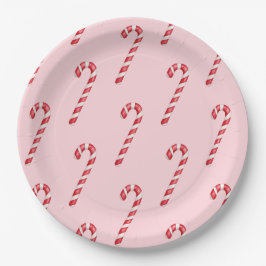 Plato De Papel Bastón de caramelo rojo blanco rayas sobre acuarel