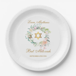 Plato De Papel Bat Mitzvah, Bar Mitzvah Acuarela Floral