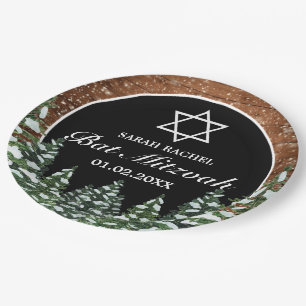 Plato De Papel Bat Mitzvah de Black Snowy Wood & Forest Pine Bar