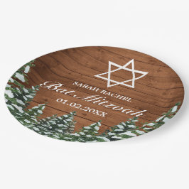 Plato De Papel Bat Mitzvah de Snowley Wood & Forest Rural Pine Ba