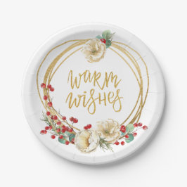 Plato De Papel Batalla de oro Purpurina con Magnolia y Berries