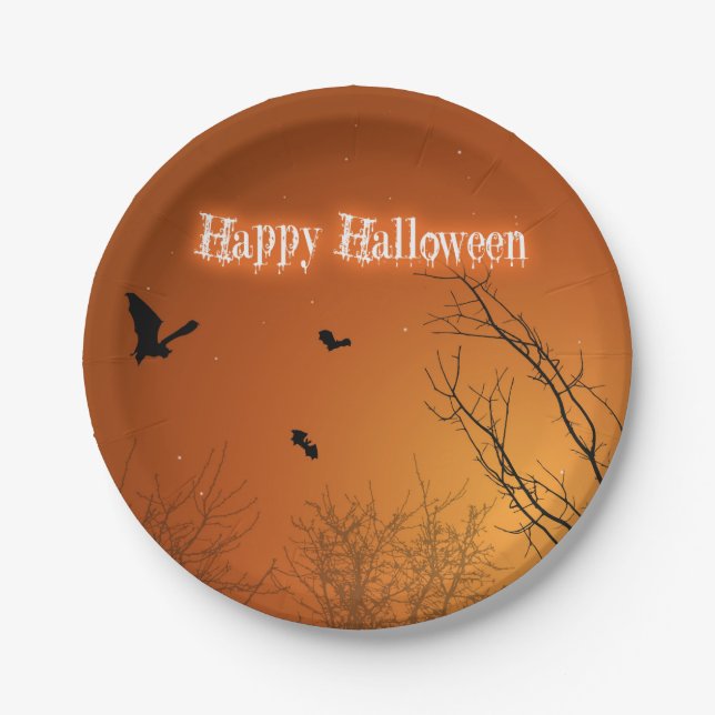 Plato De Papel Batallas y árboles de Halloween (Anverso)