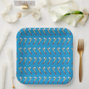 Plato De Papel Bate de béisbol con patrón de bola
