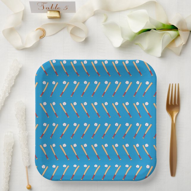 Plato De Papel Bate de béisbol con patrón de bola (Boda)