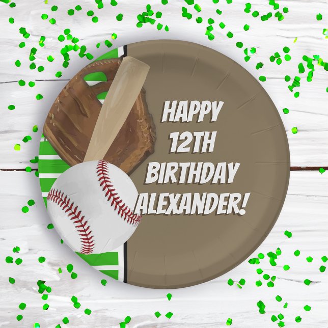 Plato De Papel Bate de béisbol Deportivos Niños Fiesta de Cumplea (personalized boys baseball birthday party plates)