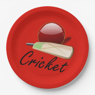 Plato De Papel Bate y bola de cricket, etiquetados,