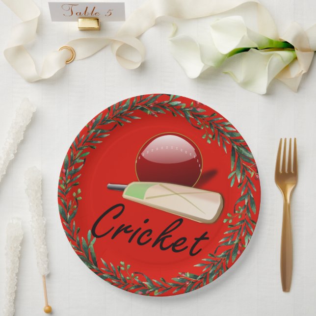 Plato De Papel Bate y bola de cricket, Navidades, (Boda)