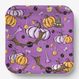 PLATO DE PAPEL BATES PURPLE & NARANJA HALLOWEEN