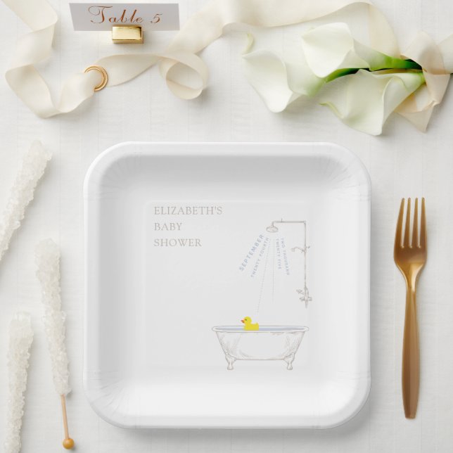 Plato De Papel Bathtub Rubber Duck Baby Shower Gender Neutral (Boda)