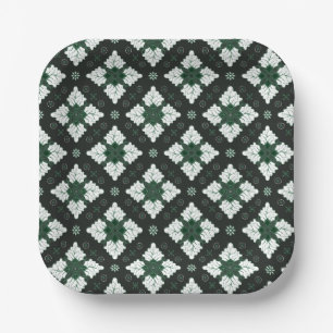 Plato De Papel Batik étnico verde de damasco sin costuras