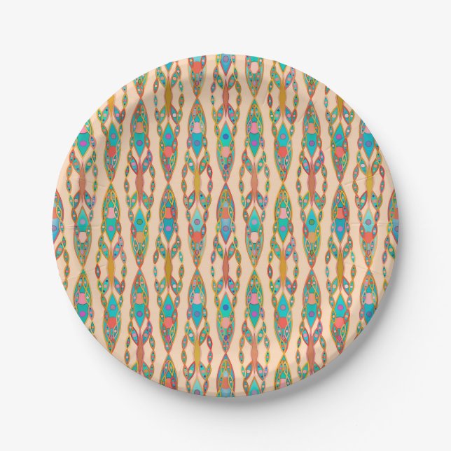 Plato De Papel Batik tribal - rosa rosa rosa y turquesa (Anverso)