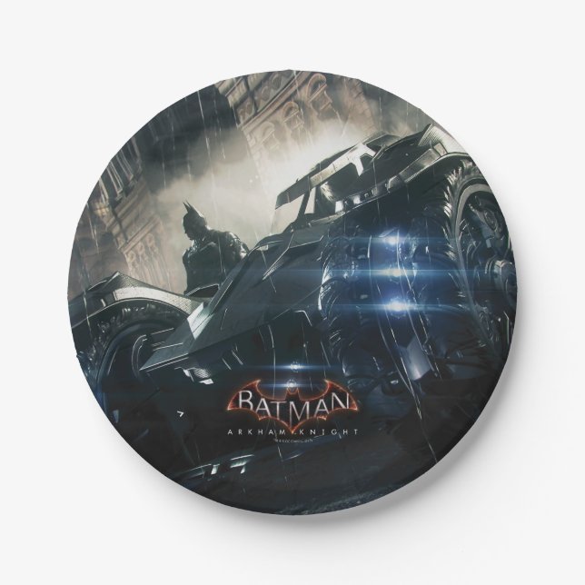 Plato De Papel Batman Con Batmobile En La Lluvia (Anverso)