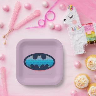 Plato De Papel Batman Símbolo rosa y azul