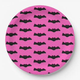 Plato De Papel Bats rosados y negros de Halloween