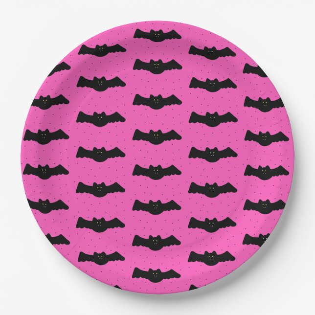 Plato De Papel Bats rosados y negros de Halloween (Anverso)