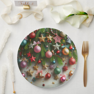 Plato De Papel Baubles, estrellas y campanas navidades