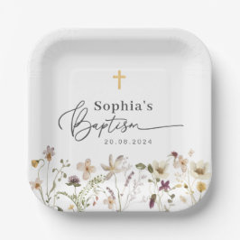 Plato De Papel Bautismo de flores silvestres