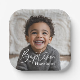 Plato De Papel Bautismo de fotografía redonda