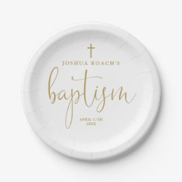 Plato De Papel Bautismo de Letra Dorada Elegante Moderno