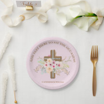 Bautismo personalizado y cruz floral cristiana