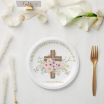 Bautismo personalizado y cruz floral cristiana