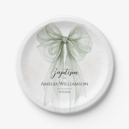Plato De Papel Bautismo verde sage