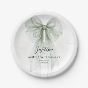 Plato De Papel Bautismo verde sage