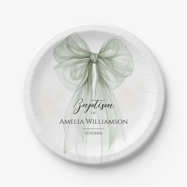 Plato De Papel Bautismo verde sage (Anverso)