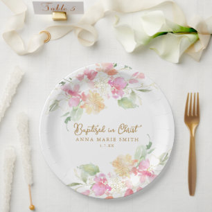 Plato De Papel Bautizado en el bautismo de los Personalizados flo