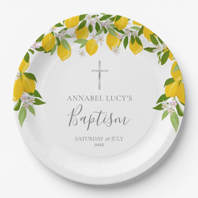 Plato De Papel Bautizo de Flor de Limoneria (Anverso)