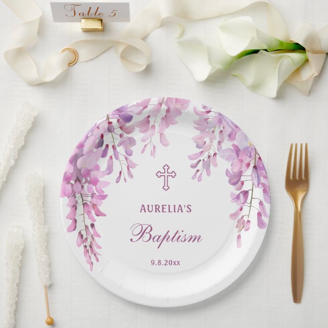 Plato De Papel Bautizo de glicina rosa (Boda)