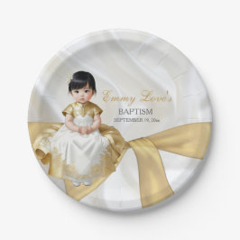 Plato De Papel Bautizo de niña Bautismo Blanco y Dorado