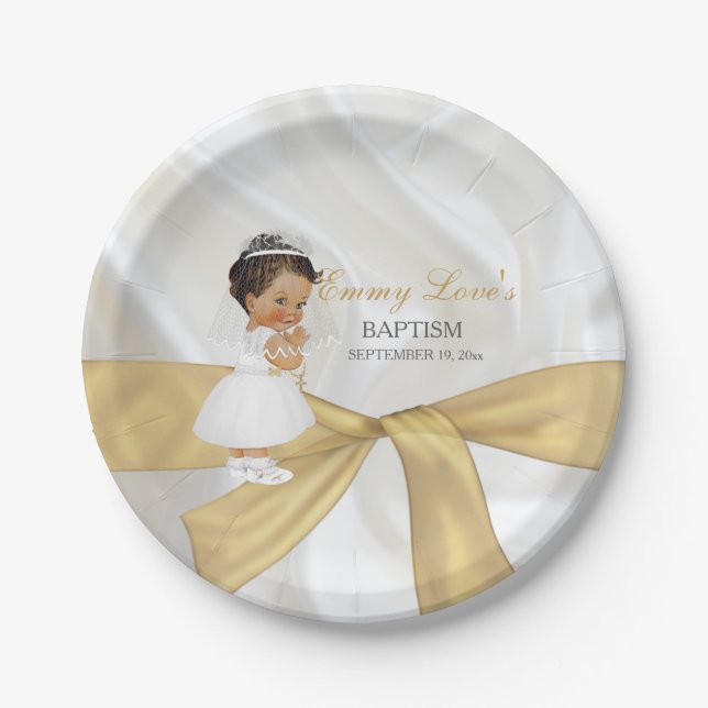 Plato De Papel Bautizo de niña comunión oro (Anverso)