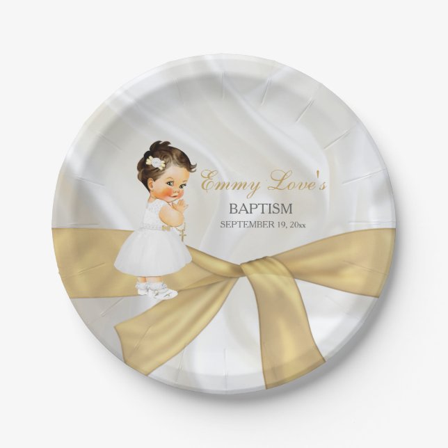 Plato De Papel Bautizo de niña oro blanco (Anverso)