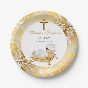 Plato De Papel Bautizo de Niño Jesús Bautismo Oro Plata
