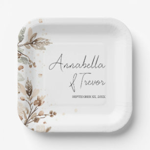 Plato De Papel Bayas de Invierno Acuarela Nombre Personalizado Ro