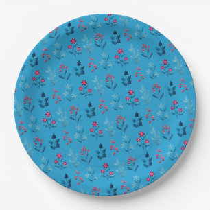 Plato De Papel Bayas de invierno & azul lindo acogedor