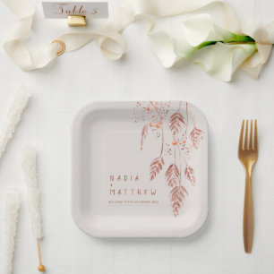 Plato De Papel Bayas de pasto escarpadas terracota marrón boda pa