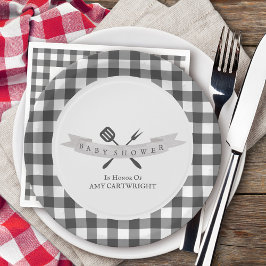 Plato De Papel BBQ Baby Shower Vintage Typography Gray Planteado