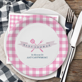 Plato De Papel BBQ Baby Shower Vintage Typography Pink