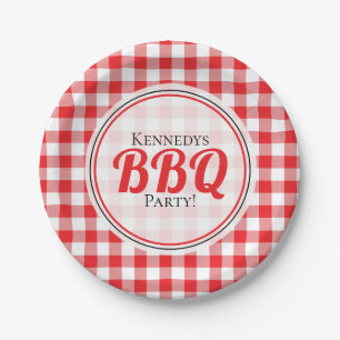 Plato De Papel BBQ de la familia Rustic Red Gingham