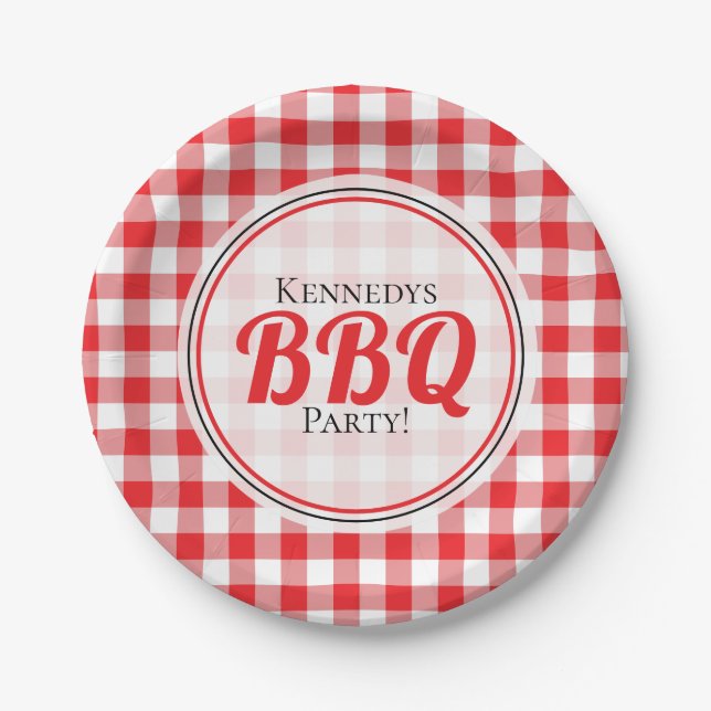 Plato De Papel BBQ de la familia Rustic Red Gingham (Anverso)