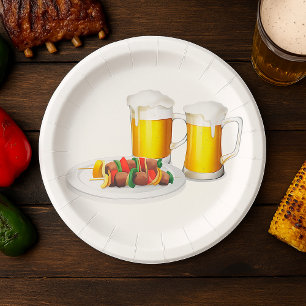 Plato De Papel BBQ Skewewewers y Beer Summer Cooking