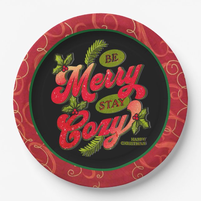 Plato De Papel Be Merry Stay Cosy Navidades (Anverso)
