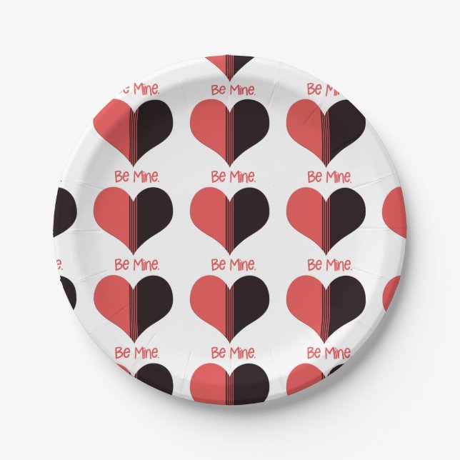 Plato De Papel Be Mine Valentine Red Stripe Heart (Anverso)